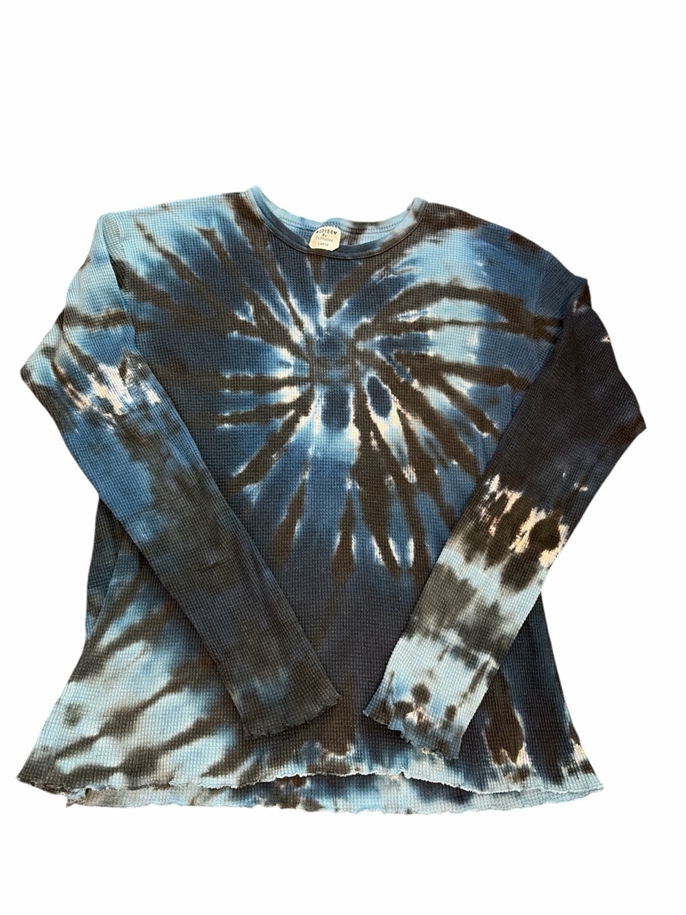 Tie-Dye Waffle Knit Long Sleeve Top - Blue & Black